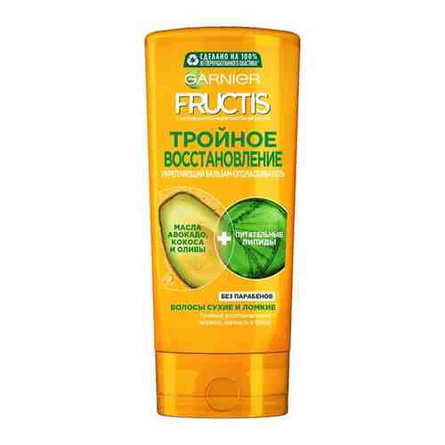 Fructis Бальзам для волос Тройное Восстановление, укрепляющий, для поврежденных и ослабленных волос, с маслами Оливы, Авокадо и Карите, 387 мл