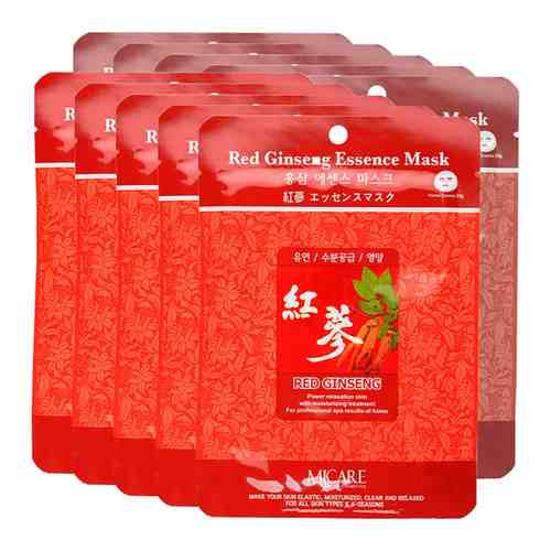 Маска для лица тканевая с красным женьшенем Mijin Red Ginseng Essence Mask, 23 г - 10 шт