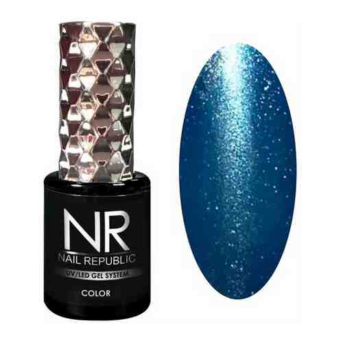 Nail Republic, Гель-лак CAT-61 5D, Голубой (10 мл) (темный зелено-синий, с серебристо-голубыми микроблестками, полупрозрачный.)