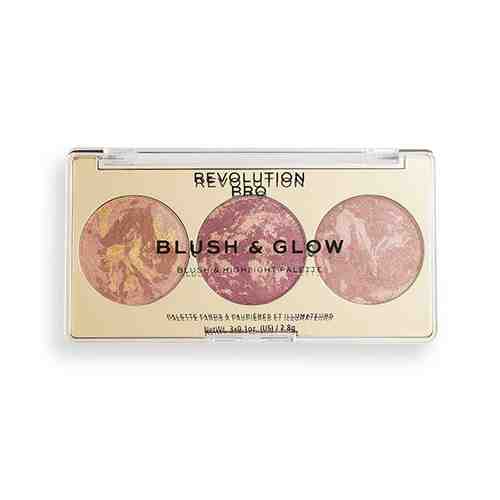 Палетка для макияжа лица REVOLUTION PRO BLUSH & GLOW 3 в 1 бронзер, румяна, хайлайтер тон cranberry glow арт. 205578