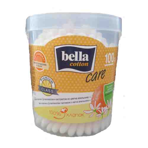 Ватные палочки Bella Cotton Care с Д-пантенолом и экстрактом из цветка апельсина, контейнер, 200 шт/уп.